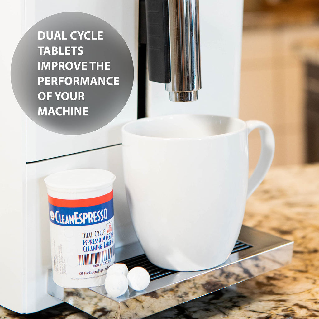 CleanEspresso - 3.5 g Dual Cycle Espresso Machine Cleaning Tablets for Jura Espresso Machines - 25 Jura Cleaning Tablets - Coffee Maker Accessories