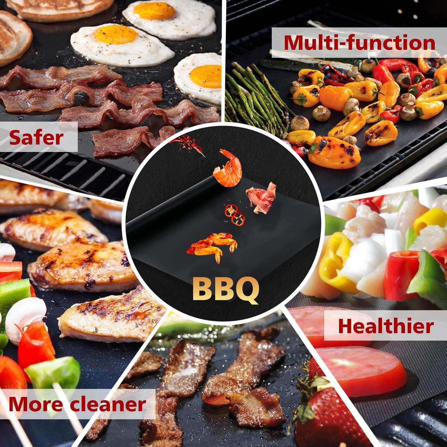 BBQ Grill Mat, Non-Stick Reusable Heat Resistant Baking Mat Pads, Durable Easy-to-Clean Sheets, PFOA-Free, Perfect for Grilling Meat, Veggies, Seafood on Gas, Charcoal, Oven, Electric Grills - 7 PCS