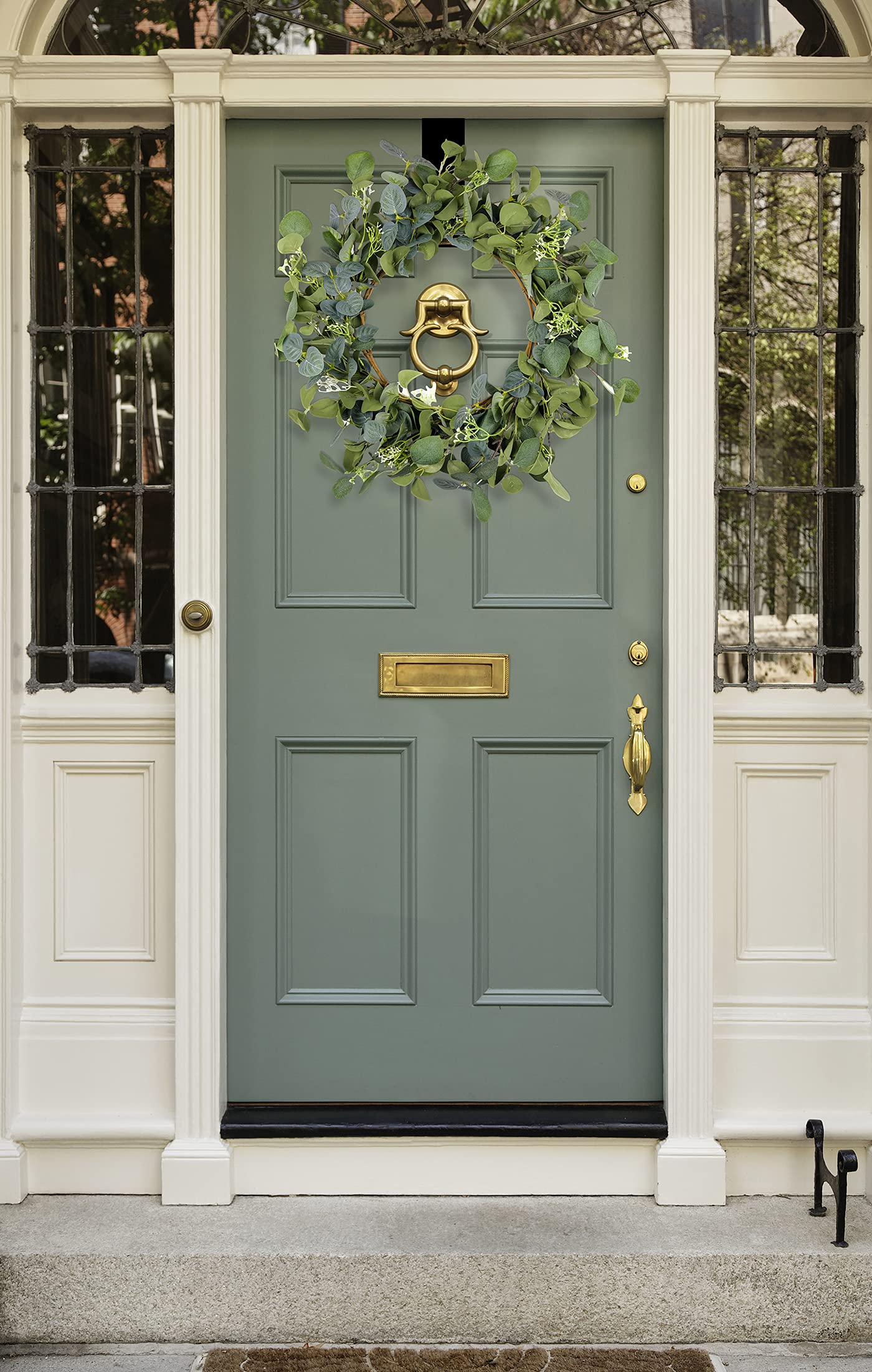 HomeKaren Eucalyptus Wreaths for Front Door 22" 55cm, Handmade Green Leaves Wreath for Summer, Spring and All Seasons, Greenery Floral Wreath for Wall and Outside