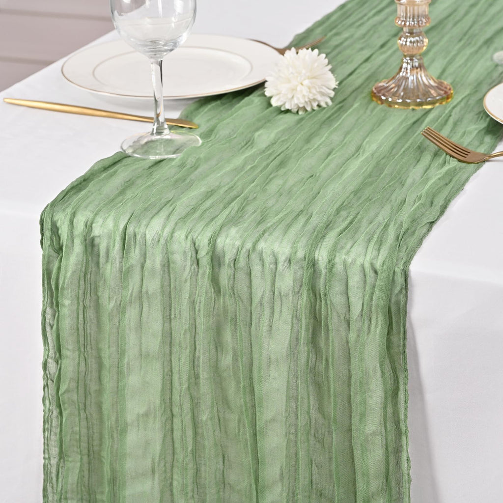 12 Pack Sage Green Table Runner 10Ft Cheesecloth Table Runner Rustic Gauze Table Runners Romantic Long Sage Sheer Fabric Cheese Cloth Table Runners for Wedding Party Bridal Baby Shower