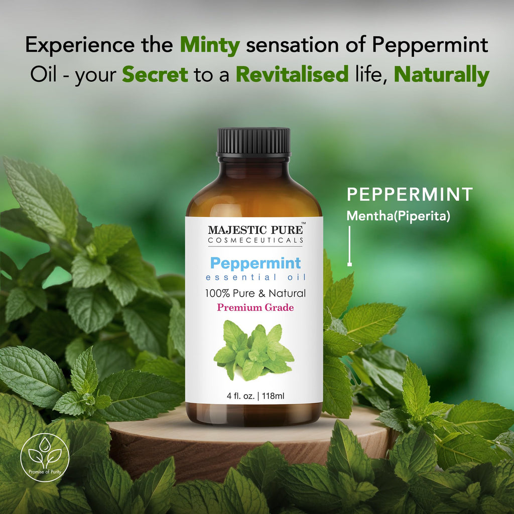 Majestic Pure Peppermint Essential Oil - Huge 118 ml (Set of 2) - 100% Pure and Natural Oil for Soap Making Scent- Premium Grade with Glass Dropper