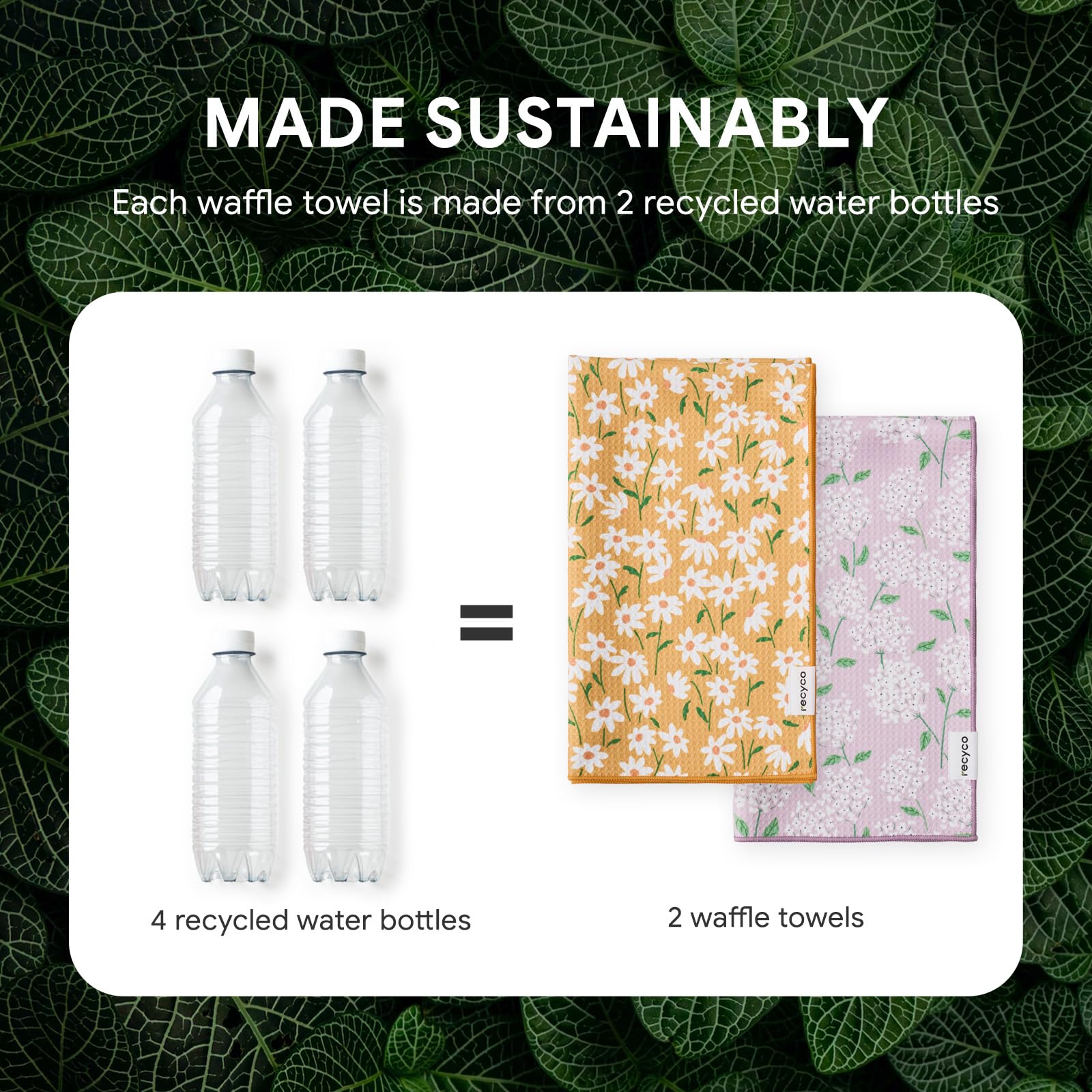 RECYCO Waffle Kitchen Towel Set of 2 - Quick Dry Microfiber Sustainable Dish Towels - Ultra Absorbent Reusable Cleaning Tea Towels - Lightweight Hand Towels,16”x 28”, Matisse Floral