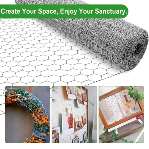 16inx20ft Chicken Wire with 50 Zip Ties, Galvanized Hexagonal Metal Mesh Wire Fencing to Protect Gardening Plants, Vegetables, Flowers, Fruits from Dogs, Rabbits Squirrels