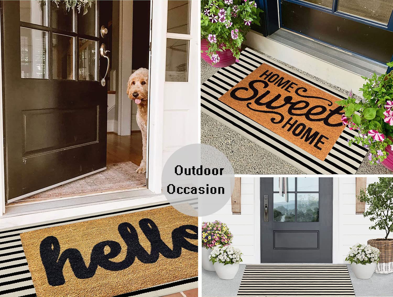 famibay Black and Beige Front Door Mat Outdoor Cotton Handwoven Farmhouse Layered Door Mat 2x4.2Ft Washable Striped Porch Rug Carpet Mat for Entrance Balcony Bedroom