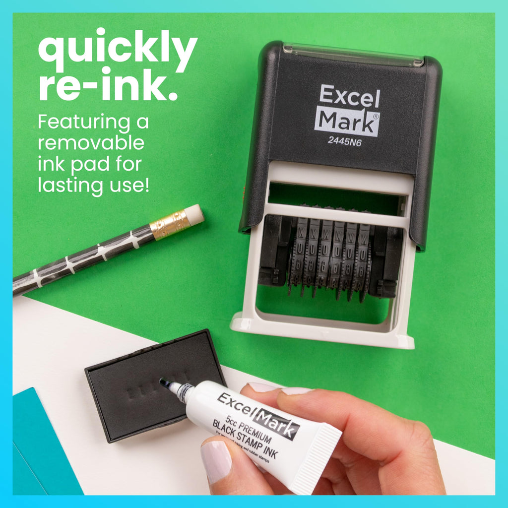 ExcelMark Self-Inking Rubber 6 Digit Number Stamp, Black Ink