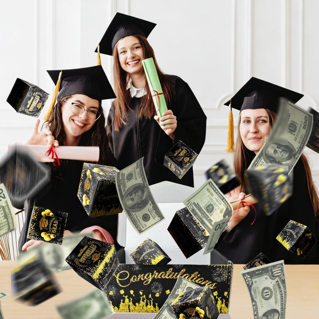 Graduation Surprise Explosion Gift Box, Funny Pop Up Cash from Money Case for Her Him Preschool High School College, DIY Novelty Luxury Folding Bouncing Money Boxes for Class of 2026 (Black)
