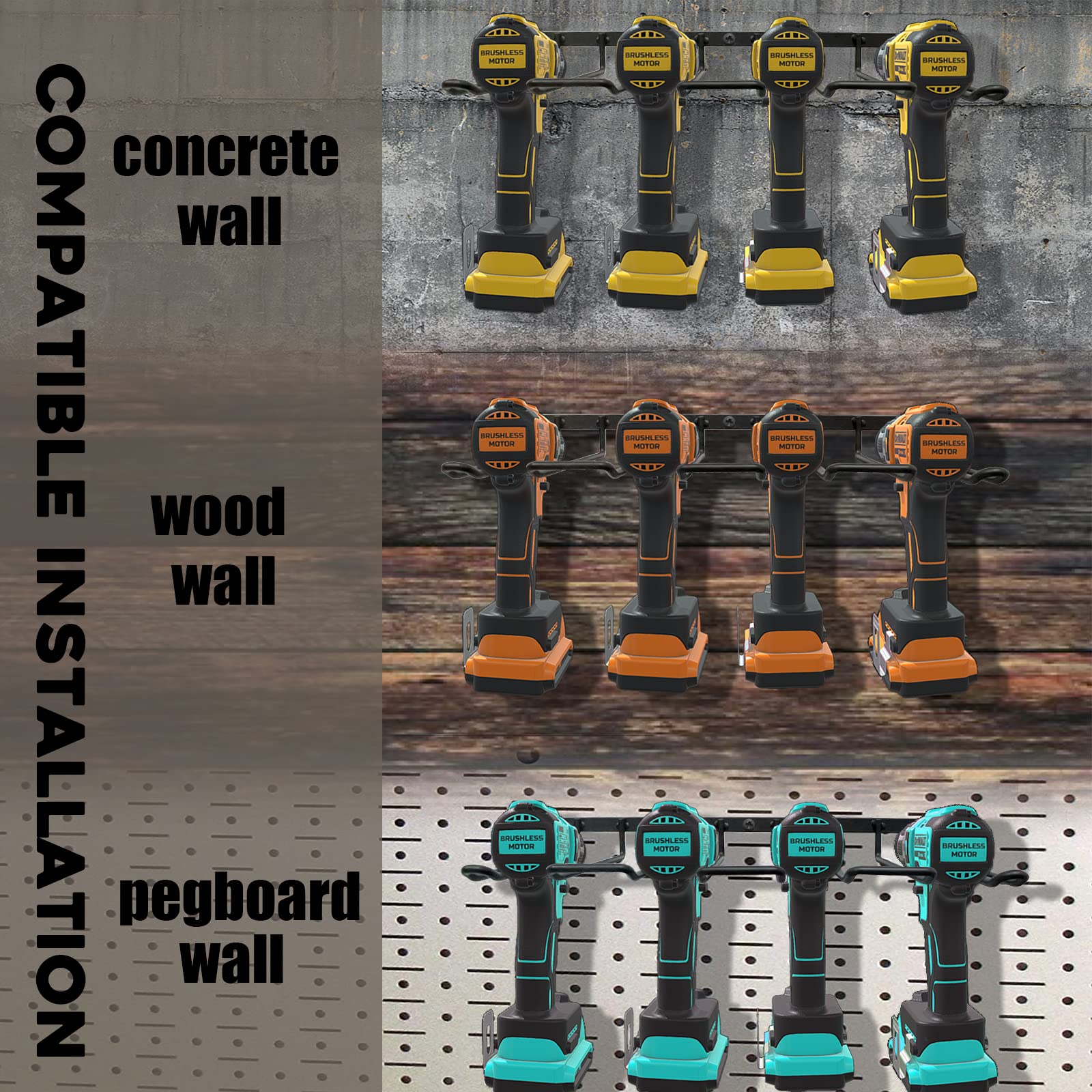 Drill Holder, Power Tool Organizer, 80LB Bearing Wall Mount 4 Cordless Metal Shelf Holder, Utility Storage Rack for Dewalt Cordless Tools (2 Pack)