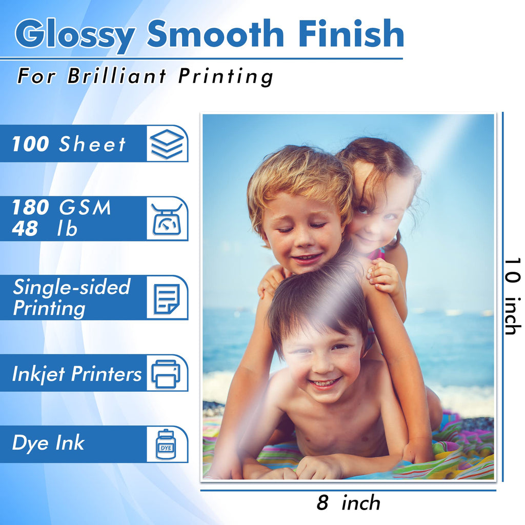 Koala Glossy Inkjet Photo Paper 8X10 Inches 48lb 100 Sheets Professional Glossy Photographic Paper Compatible with Inkjet Printer Use DYE Ink 180GSM