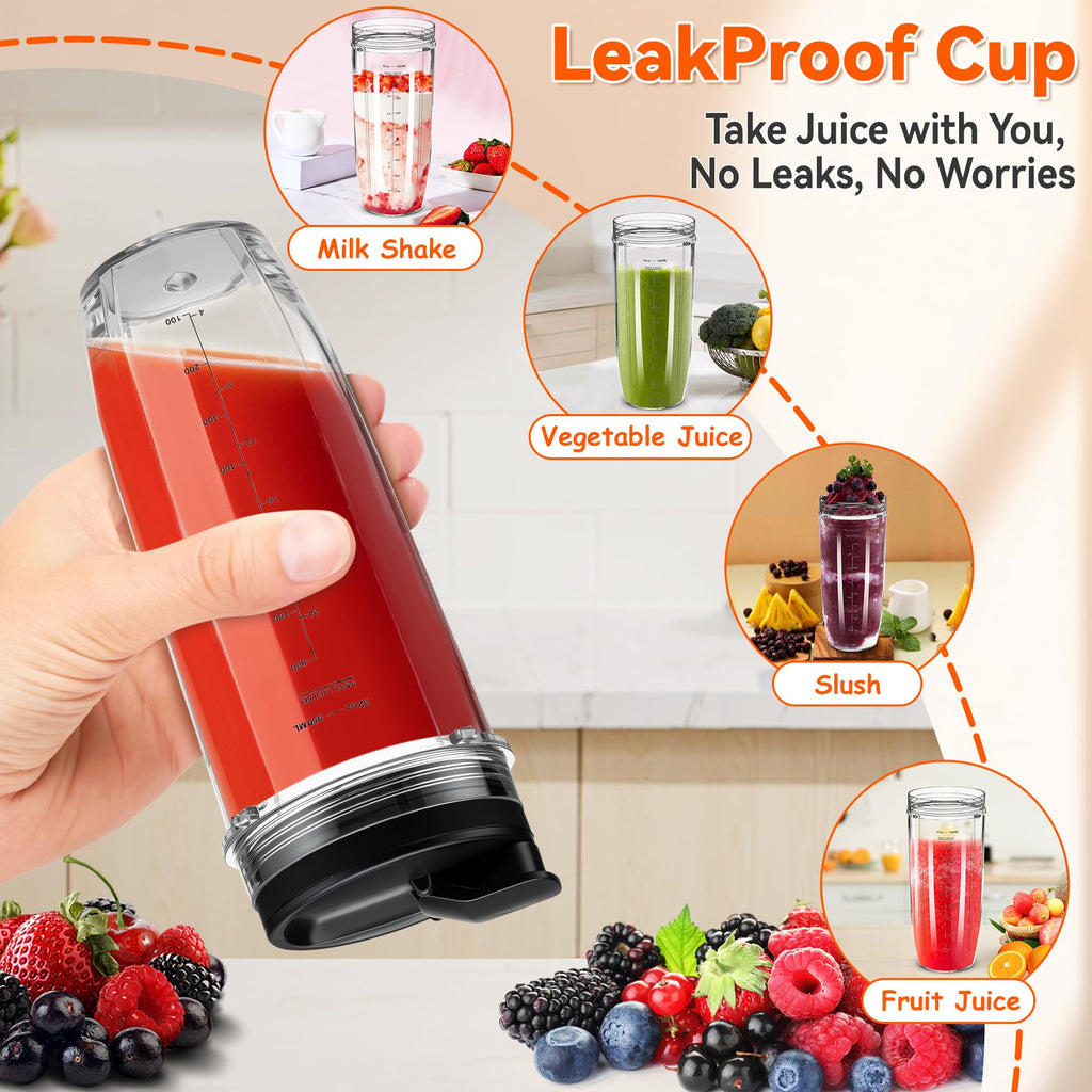 2Pcs Replacement 24oz Blender Cup with Sip Seal Lid for Nutri Ninja BL450 BL456 BL480 BL482 BL640 BL642 BL682 BN400 BN750 BN800 NN100 Foodi SS101 SS151 SS351 SS401 SS400 Ninja Auto IQ Series Blender