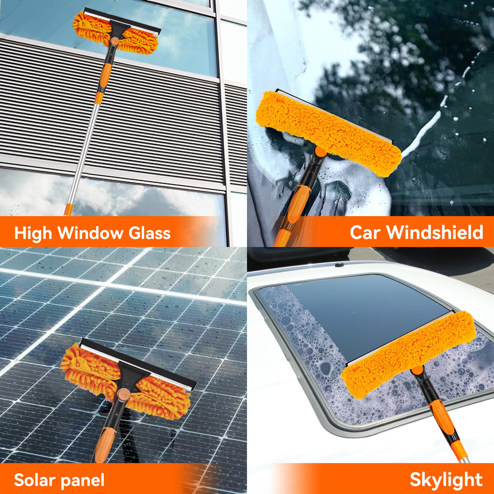 Window Cleaning Tools Window Squeegee: 2 in 1 Double-Sided Professional Cleaner Window Washing Kit with Extension Pole 20+ Ft Duster for High Ceilings Microfiber Scrubber for Indoor Outdoor High Glass