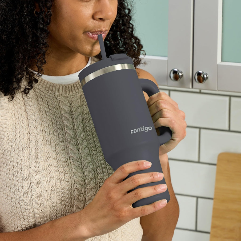Contigo Streeterville Tumbler, 40 oz (1.18 L), Insulated Stainless Steel Water Bottle with Straw and Leak-Proof Lid, Darkstone