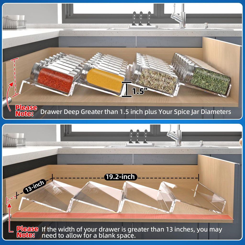 MIUKAA Clear Acrylic Spice Drawer Organizer, 4 Tier Seasoning Jars Drawers Insert, Kitchen Spice Rack Tray for Drawer/Countertop (Jars not included)