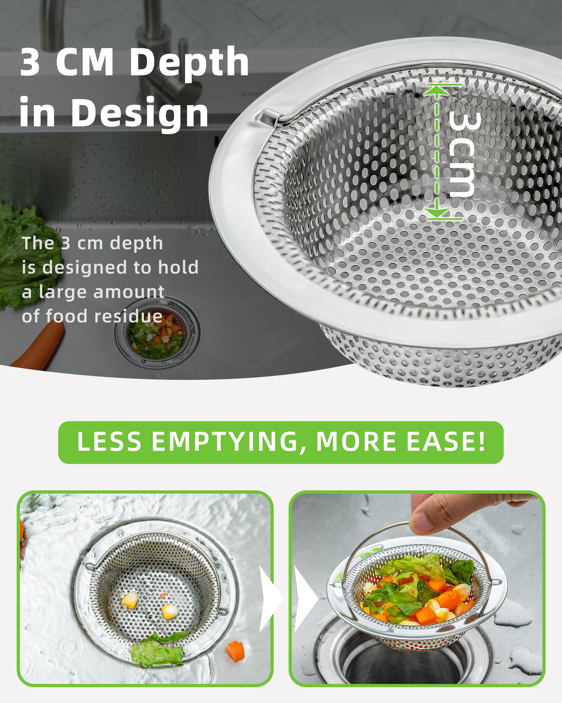 MR.SIGA Kitchen Sink Strainer, Stainless Steel Sink Drain Strainer, Dishwasher Safe, 2 Pack