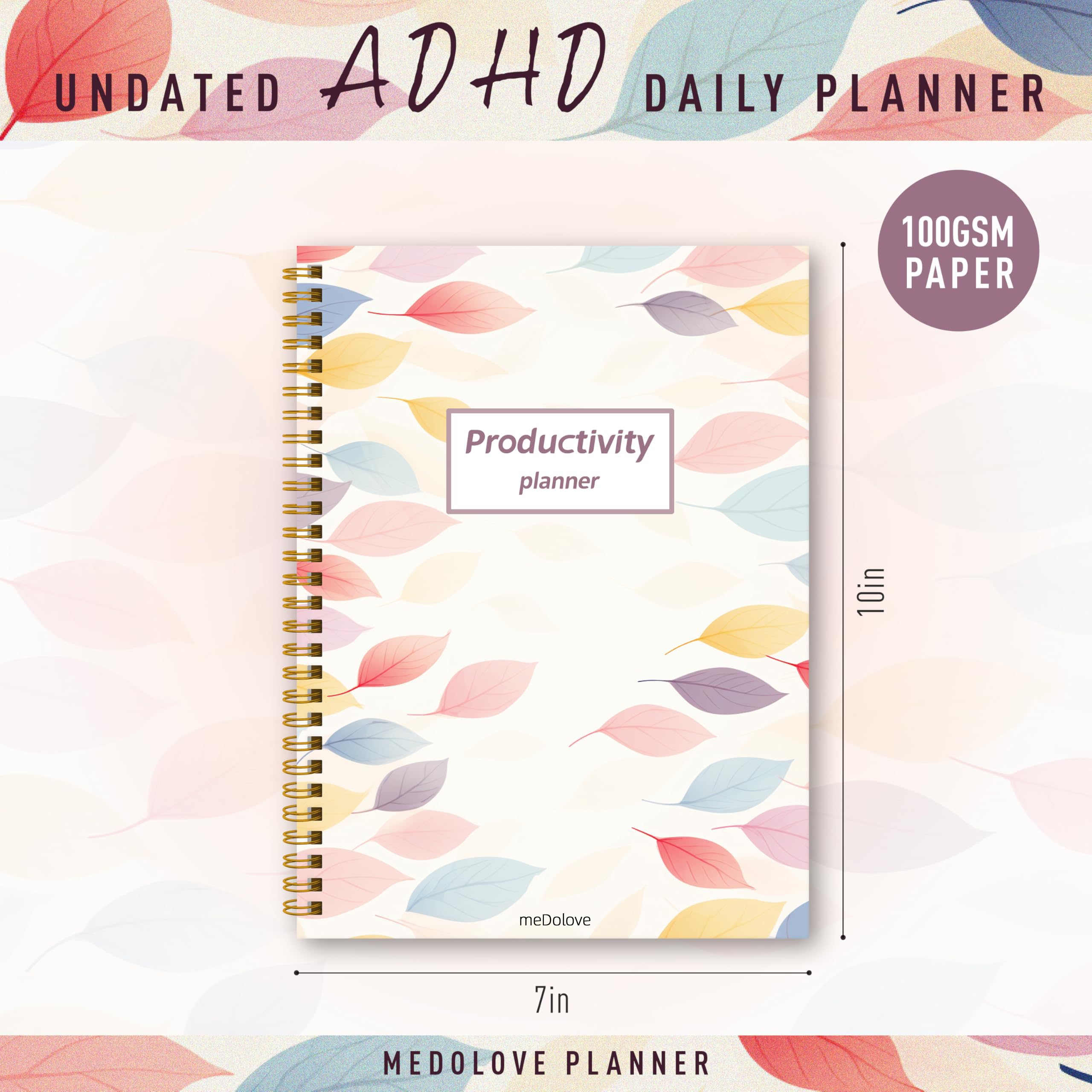 ADHD Planner for Women，Daily Productivity Planner with Task Management Organizer for Neurodivergent Adult,Teens , Self-Cares, Daily Schedule,To-Do List,Brain Dump,ADHD Journal with Cardboard Cover to