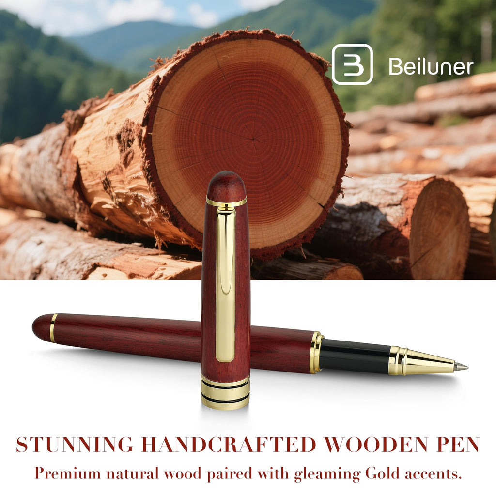 BEILUNER Luxury Rosewood Ballpoint Pen Writing Set - Elegant Fancy Nice Gift Pen Set for Signature Executive Business Office Supplies - Gift Boxed with Extra Refills (Black)