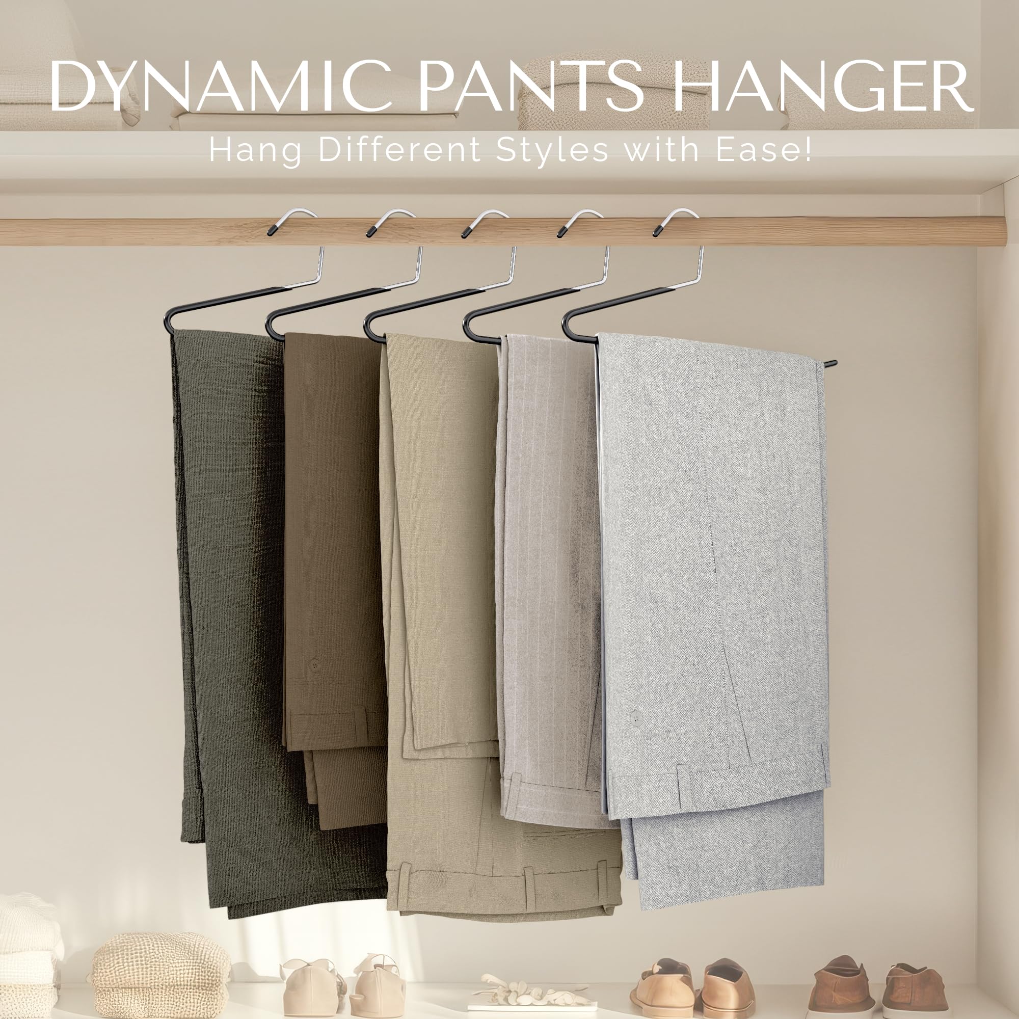 MORALVE Metal Pants Hangers Non-Slip - 20 Pack Open-Ended Space Saving Hangers for Jeans, Slacks, and Scarves - Durable Closet Organizers with Large Hooks for Easy Hanging (Black)