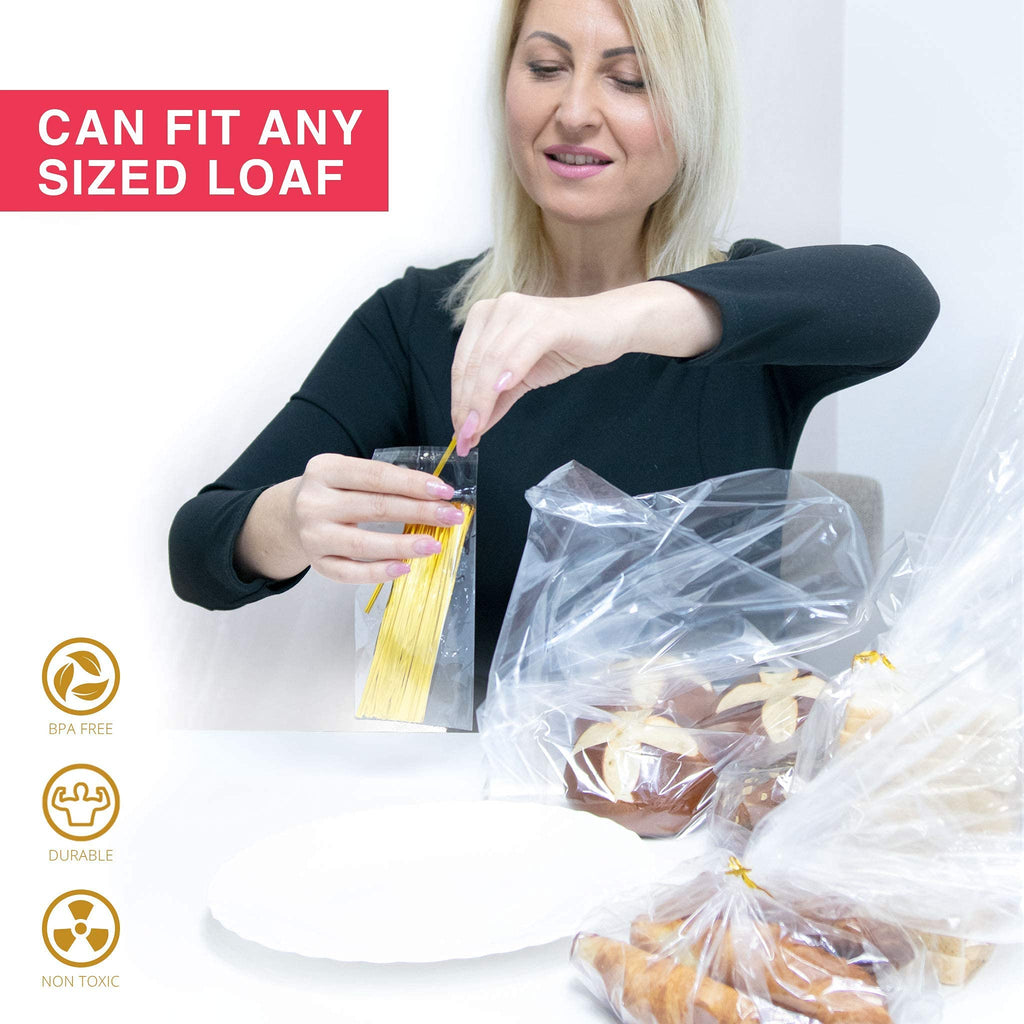 Bread Bags with Ties, Reusable, Clear Bags and Ties, Bread Bags For Homemade Bread And Bakery Loaf Adjustable Reusable (100)
