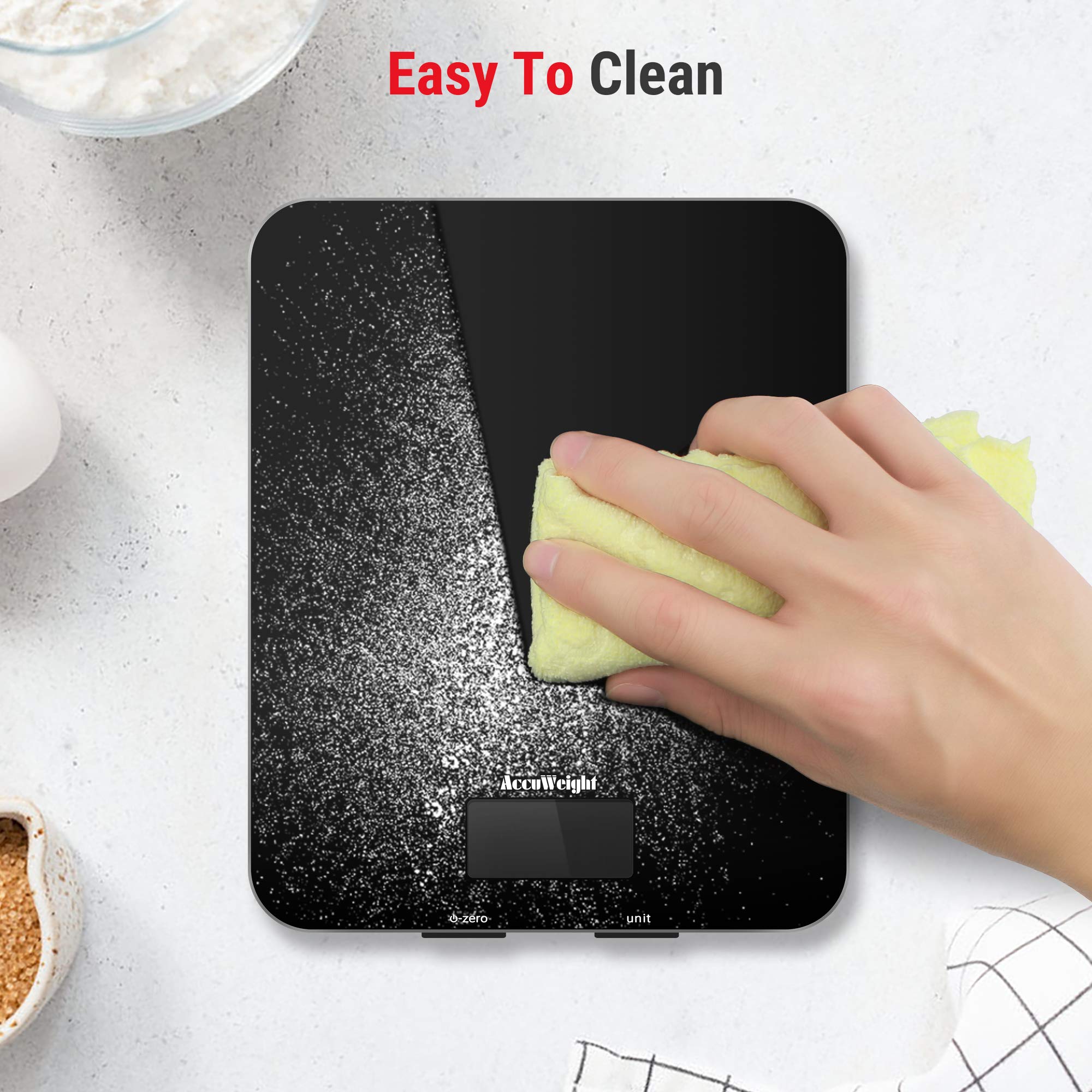 Accuweight 201B Digital Food Scale with Tempered Glass Surface, 5kg/11lb Kitchen Scale with LCD Display, 4 Units & 0.1oz/1g Precision Weight Scale for Baking Cooking Meal Prep