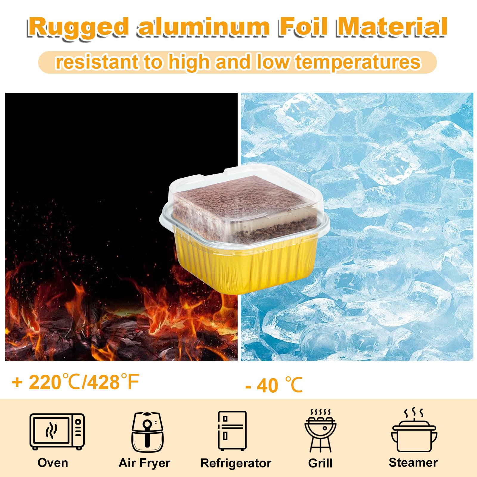100Pcs Aluminum Foil Disposable Ramekins with Lids, 5.5oz Small Baking Cups Mini Cake Pans with Lids, Individual Cake Tins Square Cupcake Dessert Cake Containers Mini Loaf Pans for Cheesecake Muffin