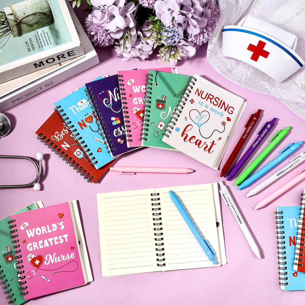 12 Pcs Nurse Graduation Gift Set Inspirational Spiral Notebooks Motivational Ballpoint Pens Bulk Nurse New Job Gifts Healthcare Worker Appreciation Present for Nursing Student Graduate