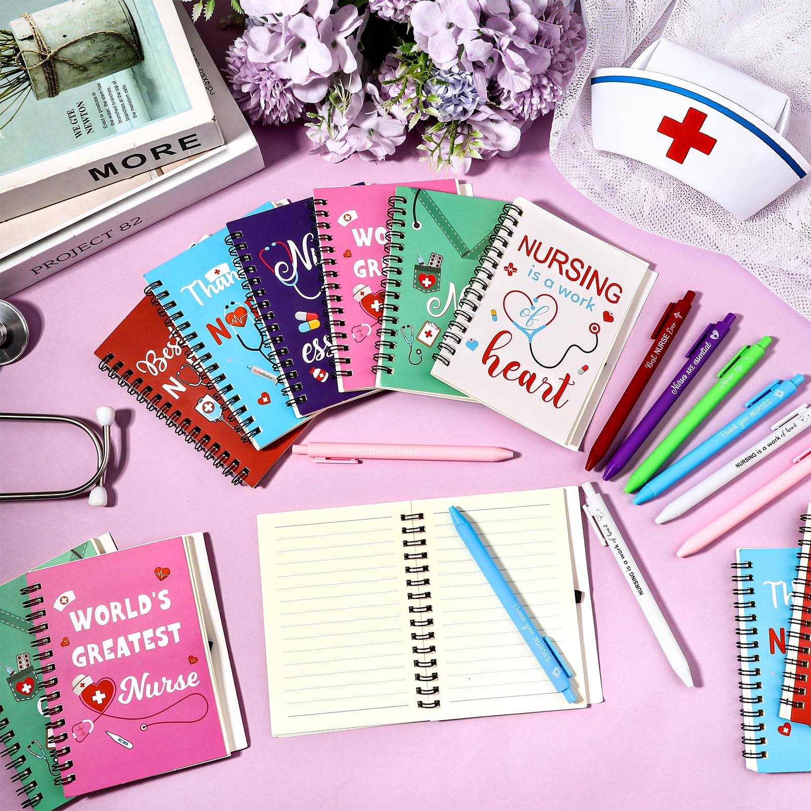 12 Pcs Nurse Graduation Gift Set Inspirational Spiral Notebooks Motivational Ballpoint Pens Bulk Nurse New Job Gifts Healthcare Worker Appreciation Present for Nursing Student Graduate