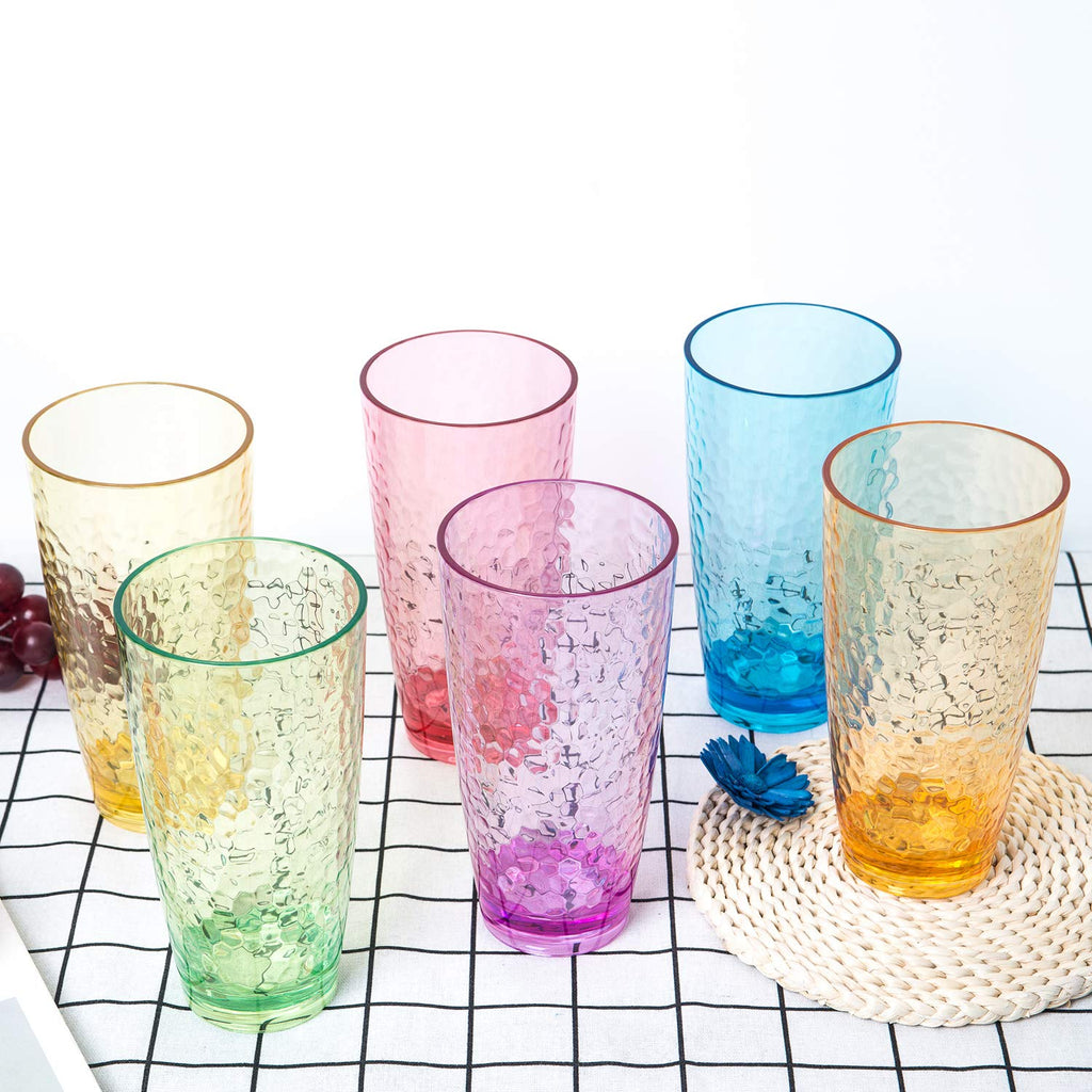 Set of 6 Hammered Style Drinking Cups 26-Ounce Large Acrylic Glasses Plastic Tumbler,BPA Free (Multi Color)