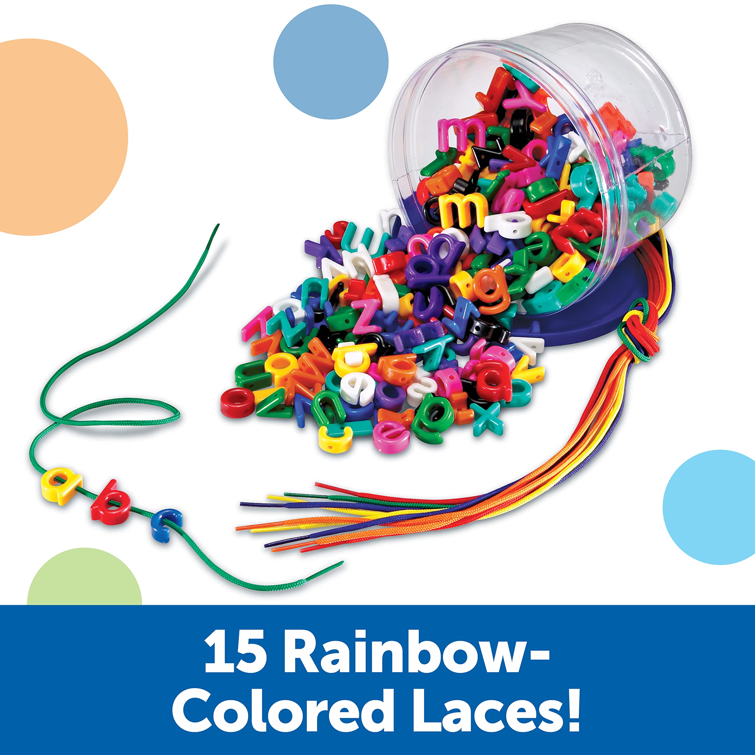 Learning Resources Lowercase Lacing Letters - 275 Pieces, Ages 3+ Toddler Alphabet Learning Toys, Preschool Games, Homeschool Supplies, Fine Motor Skills Toys, Alphabet Beads, Early Spelling