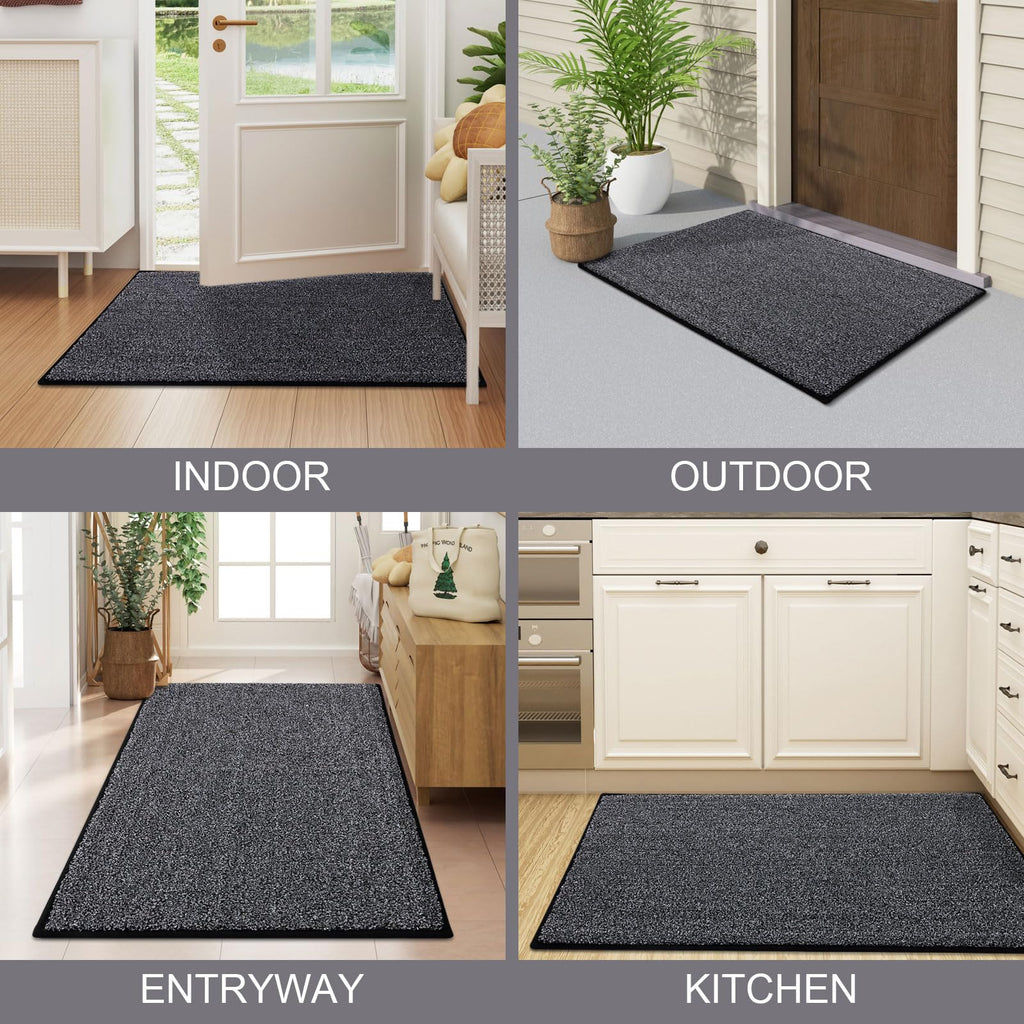 Kitinjoy Indoor Door Mat 20"x32", Dirt Resistant and Absorbent Non-Slip Rubber Backing Front Door Mat,Washable Low-Profile Doormat Entrance Mat for Entryway, Black
