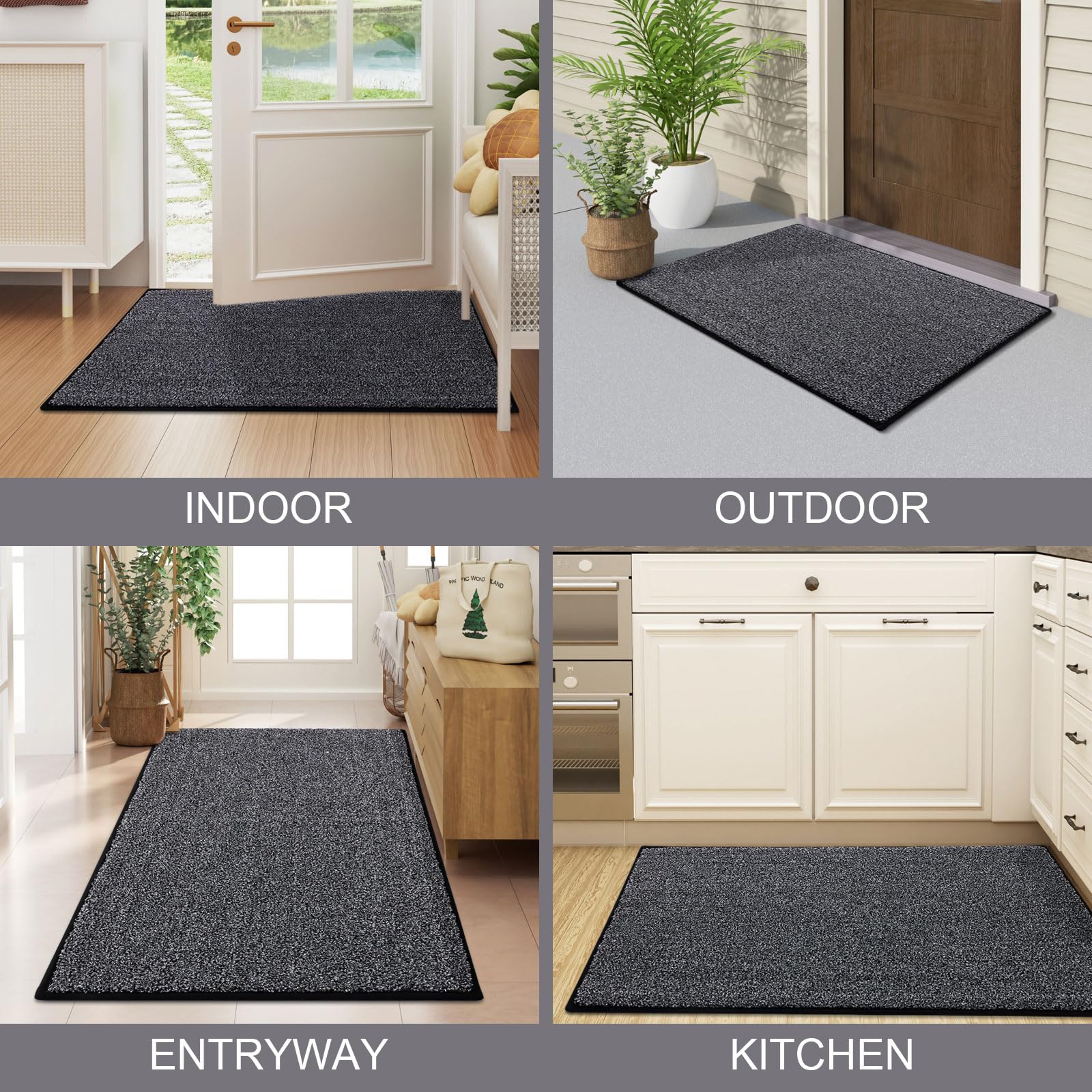 Kitinjoy Indoor Door Mat 20"x32", Dirt Resistant and Absorbent Non-Slip Rubber Backing Front Door Mat,Washable Low-Profile Doormat Entrance Mat for Entryway, Black