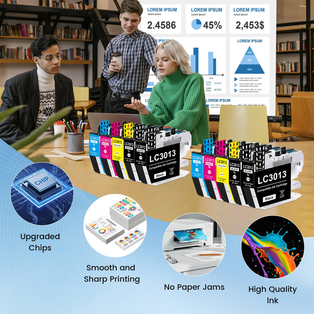 Compatible LC3013 Ink Cartridges BK/C/M/Y Replacement for Brother LC3013 Ink Cartridges LC3011 for Brother MFC-J491DW MFC-J497DW MFC-J690DW MFC-J895DW Printer (10-Pack, 4BK/2C/2M/2Y)