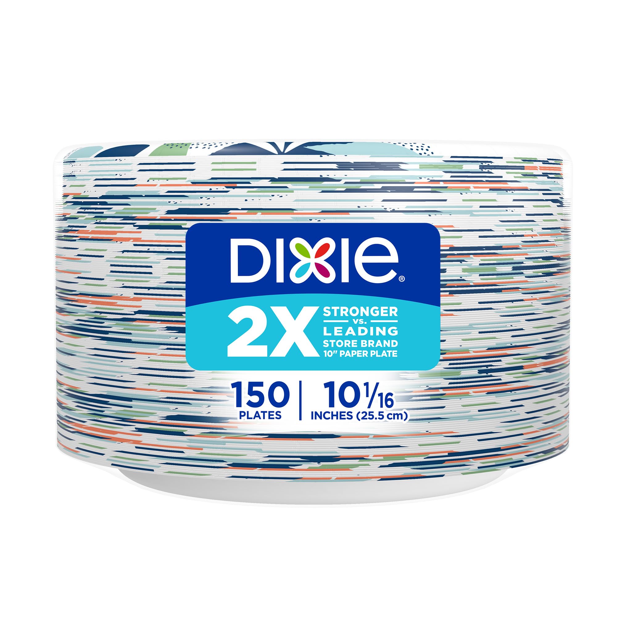 Dixie Large Paper Plates, 10 Inch, 150 Count, 2X Stronger, Microwave-Safe, Soak-Proof, Cut Resistant, Disposable Plates for Everyday Breakfast, Lunch, & Dinner Meals