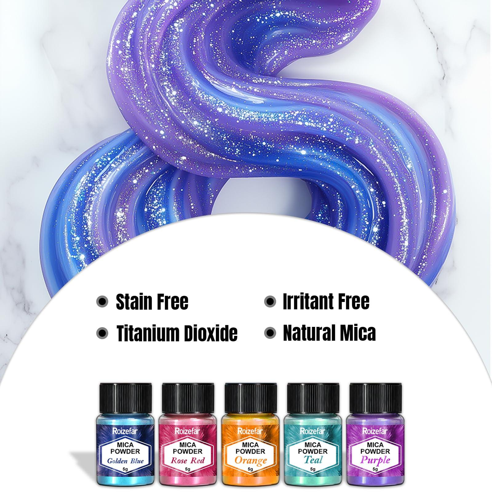 Roizefar Mica Powder - 32 Colors x 5 g Pearlescent Resin Color Pigment - Glitter Mica Powder for Epoxy Resin, Soap Paint, Resin Dye, Candle Making, Bath Bombs, Slime