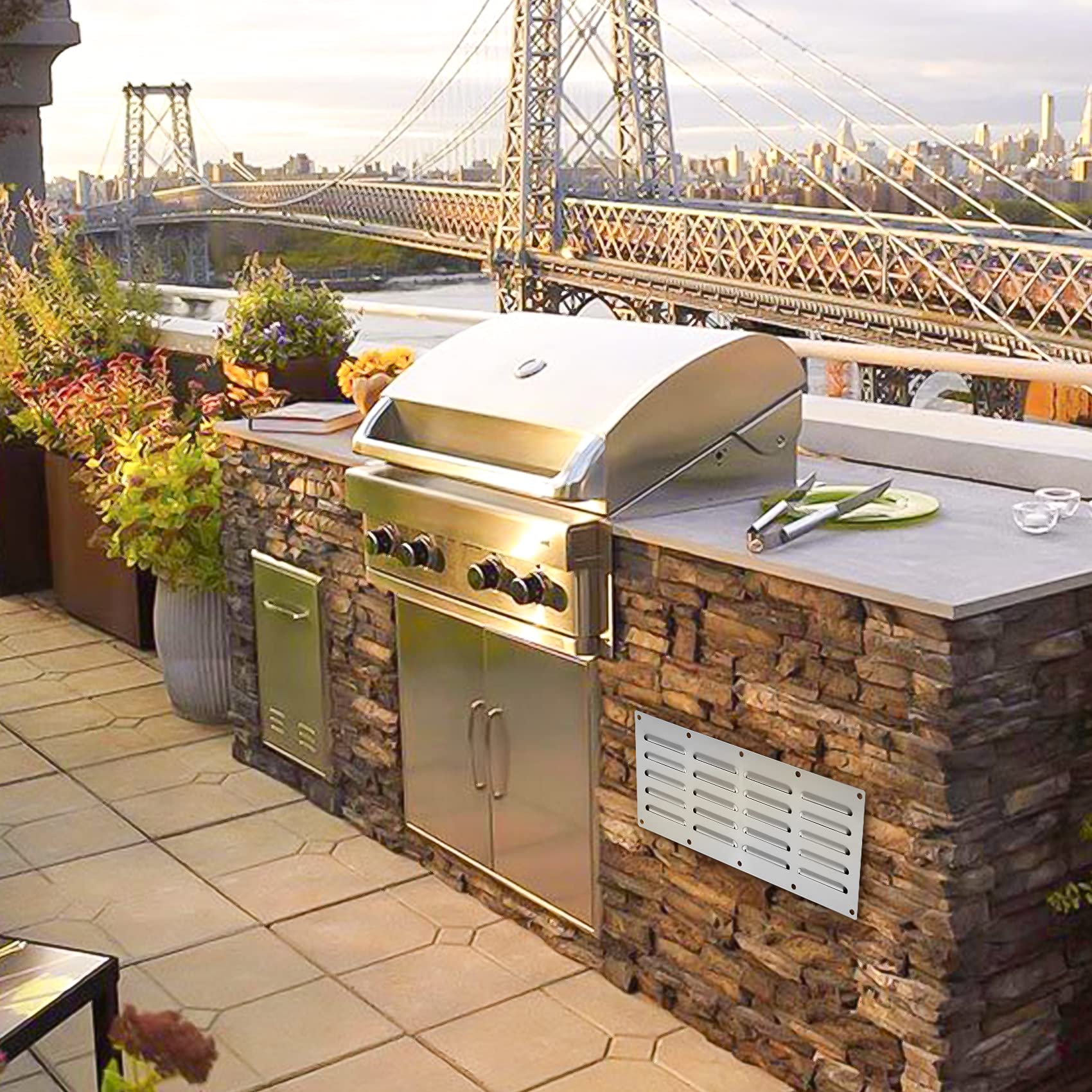 Stanbroil Stainless Steel Venting Panel for Masonry Fire Pits and Outdoor Kitchens, 15" by 6-1/2"