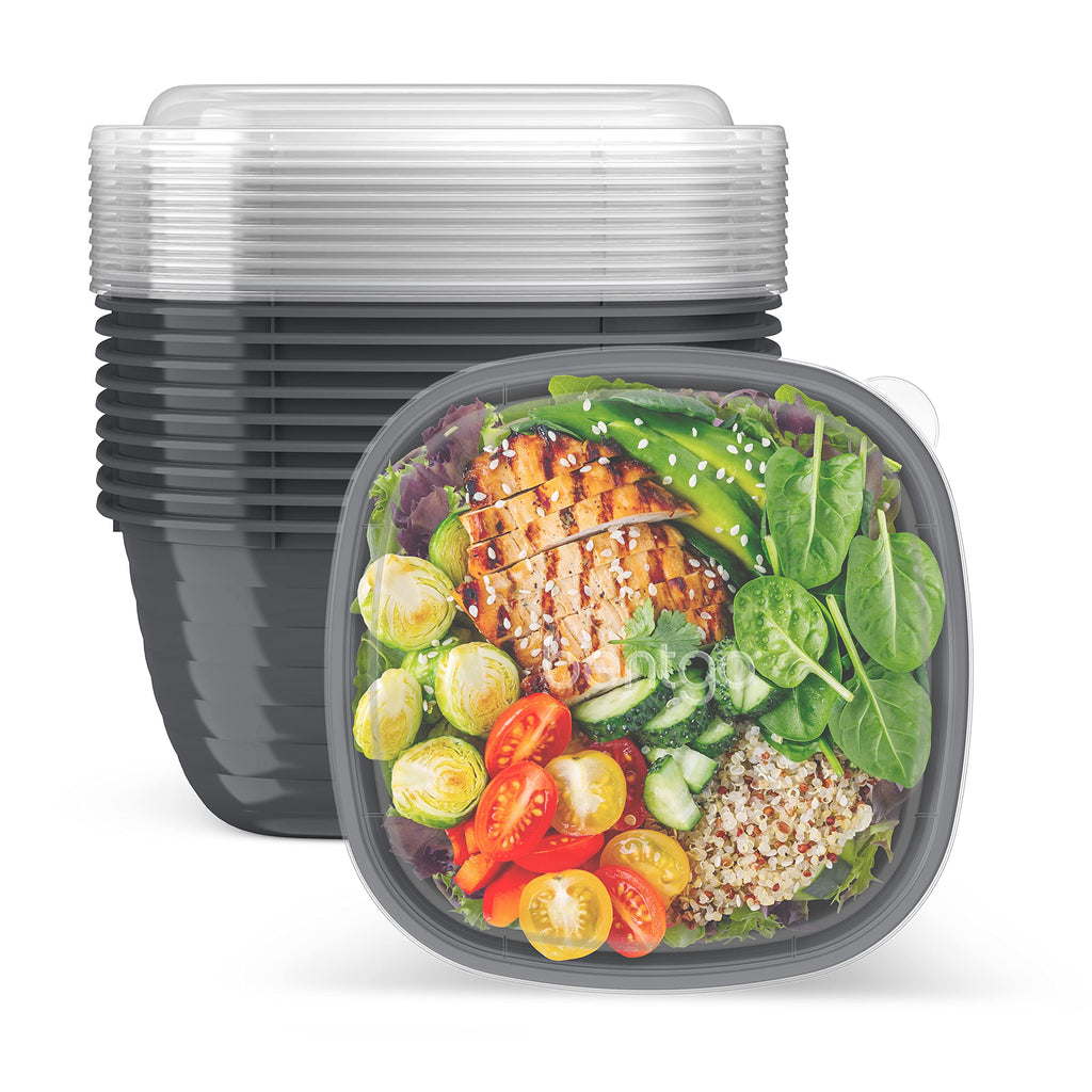 Bentgo Prep - 1-Compartment Bowls with Custom Fit Lids - Reusable, Microwaveable, Durable, PFAS & BPA-Free, Freezer and Dishwasher Safe Meal Prep Food Storage - 10 Bowls & 10 Lids (Graphite)