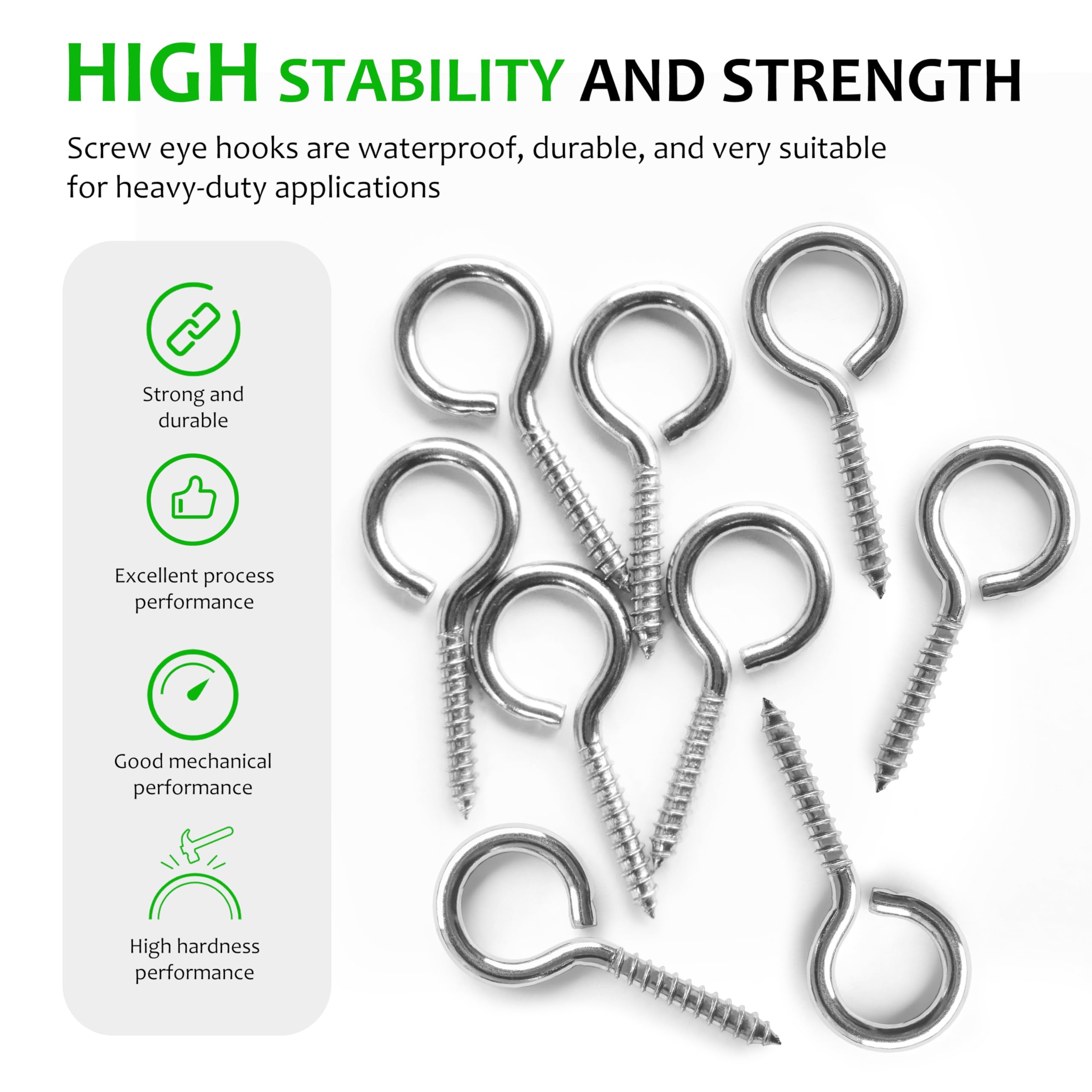 M5 20 Pcs 304 Stainless Steel Screws Eye,2.56 Inch Screw Self Tapping Eye,Load Bearing 200LB, Duty Eye Bolt for Wood Securing Cables Wire,Indoor & Outdoor Use (20, M5 2.56 Inch)