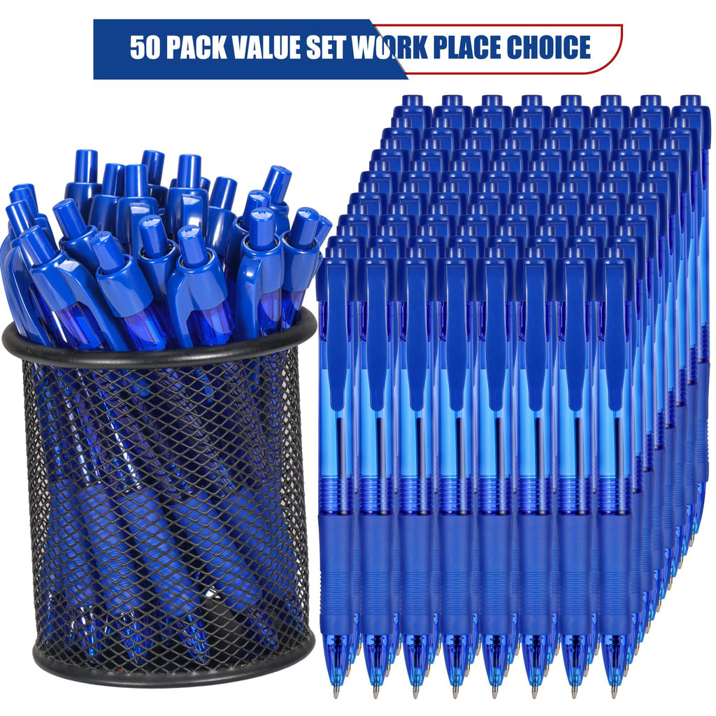 deegtran Pens Bulk, 50 Pack No Bleed Blue Ink Click Pens with Soft Grip, Wholesale Retractable Ballpoint Pens for Office School, Medium Point Smooth 1.0MM