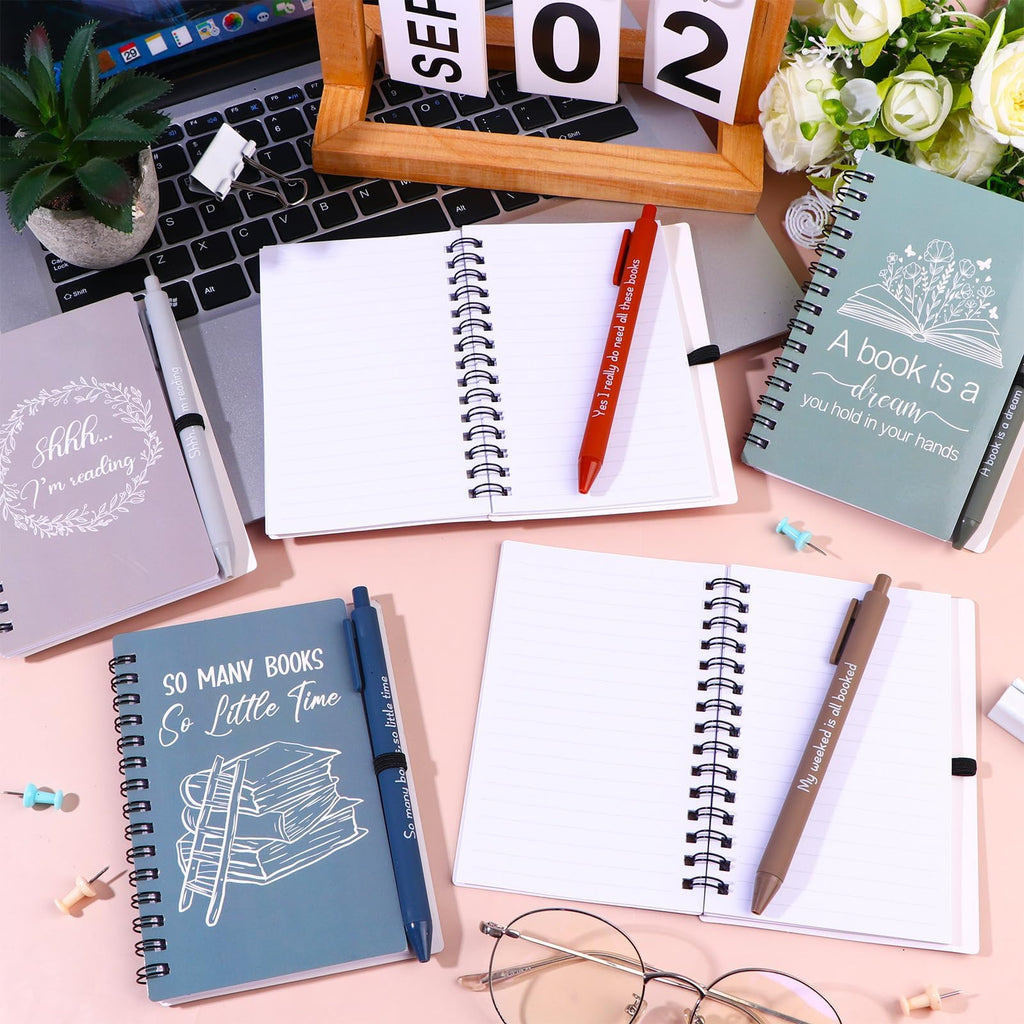 20 Pcs Book Lover Gift Include 10 Librarian Inspirational Notebooks 10 Motivational Ballpoint Pens School Librarian Day Gift Book Club Reading Journal for Reader Student Teacher Gifts School Office