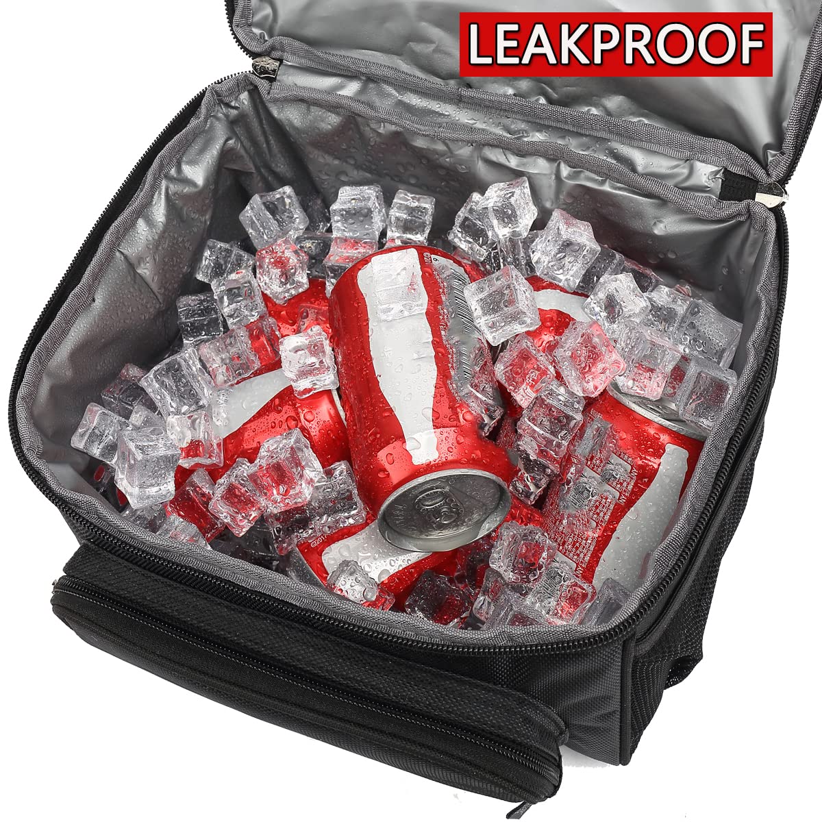 FlowFly Insulated Lunch Bag Adult Lunch Box Large Tote Double Layer Cooler for Men, Women, with Adjustable Strap,Front Pocket and Mesh Side Pockets,Black