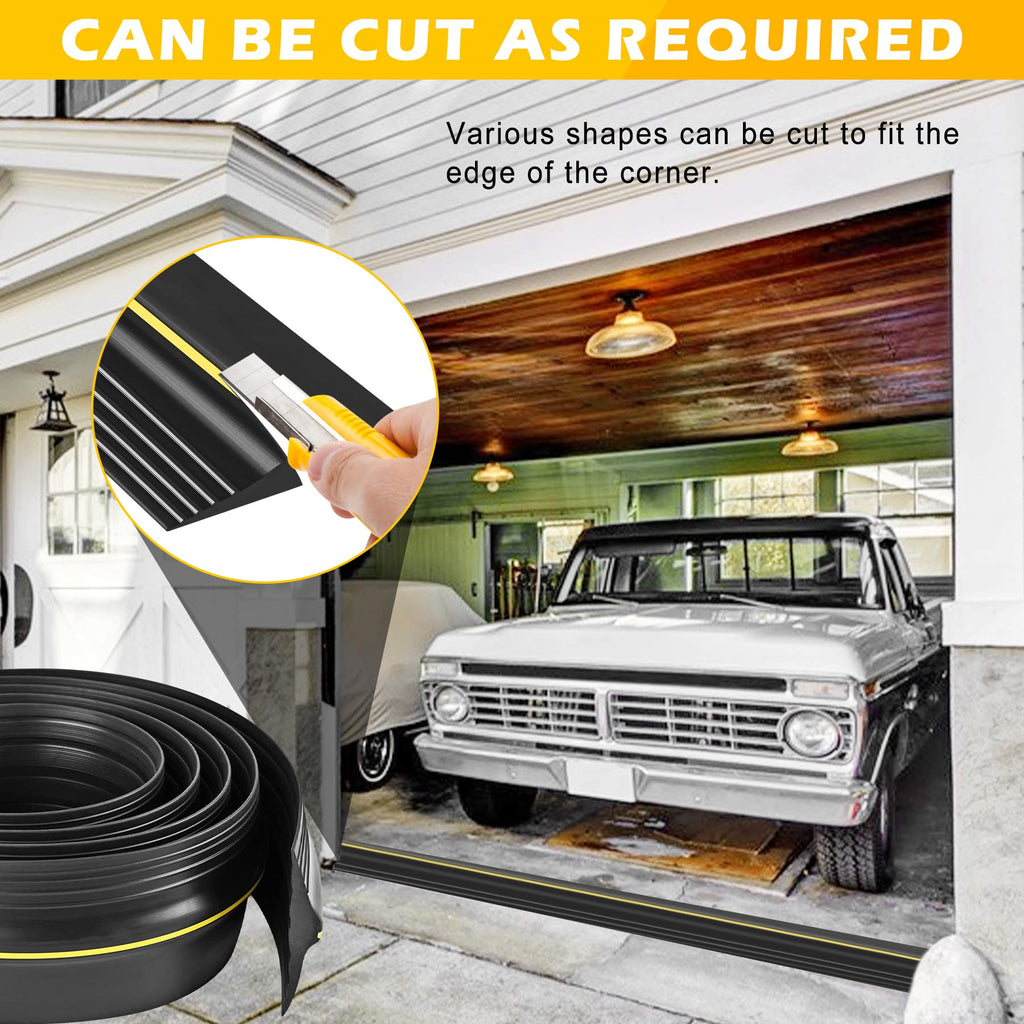 10Ft with Adhesive Universal Garage Door Bottom Threshold Seal Strip, Weatherproof Rubber DIY Weather Stripping Replacement - Black