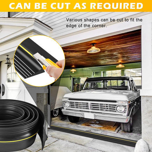 10Ft with Adhesive Universal Garage Door Bottom Threshold Seal Strip, Weatherproof Rubber DIY Weather Stripping Replacement - Black