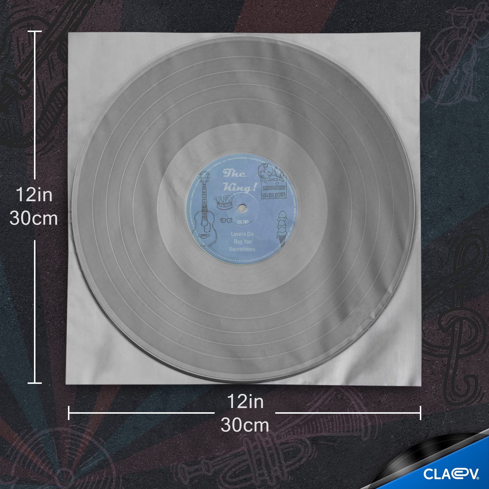 100 Anti Static Inner Record Sleeves for Vinyl LP Records - 12 inch/30 cm, Square, Translucent - Album Record Protective Plastic Covers for Storage - by Claev