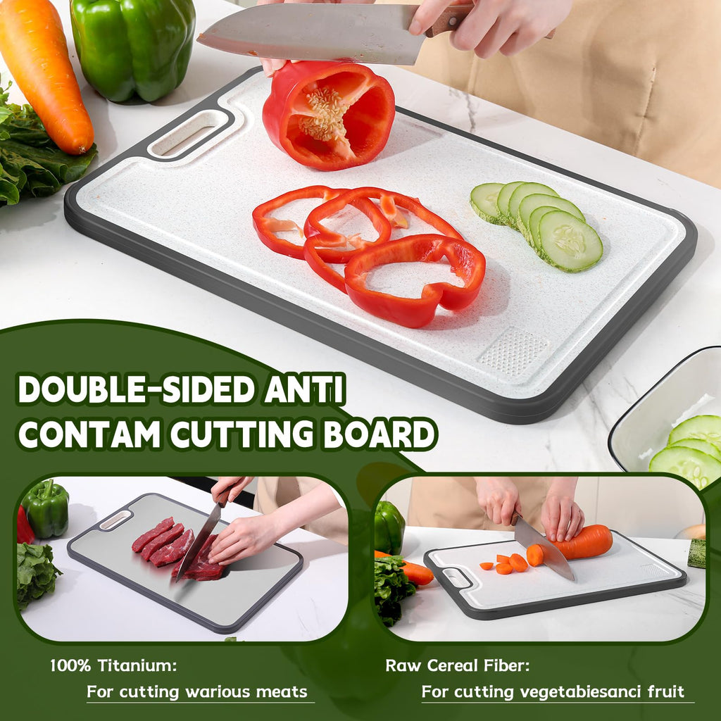 Cutting Board,Titanium Cutting Board, Kitchen Essentials, Cutting Boards for Kitchen, Double Sided Food Grade, Planche a Decouper, Chopping Board and Wheat Straw PP, Easy to Clean Large Size 16”×11”