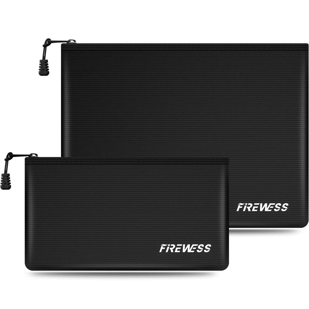Fireproof Document Bag -2 Pack 13.4"x10" and 11"x6" Non-Itchy Fireproof Money Bag, Waterproof Zipper Holder for Valuables, Fire & Water Resistant Safe Pouch for File,Cash,Passport,Keys