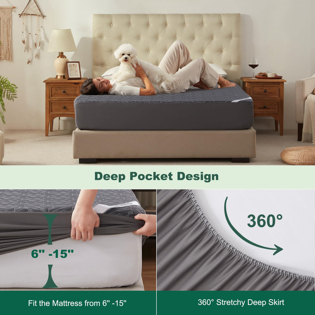 Waterproof Mattress Protector Queen Size, Mattress Pad Cover 3D Air Fabric, Noiseless & Breathable Mattress Pad Fitted Style with Stretchable Pockets,Ultra Soft & Machine Washable (Carbon Gray)