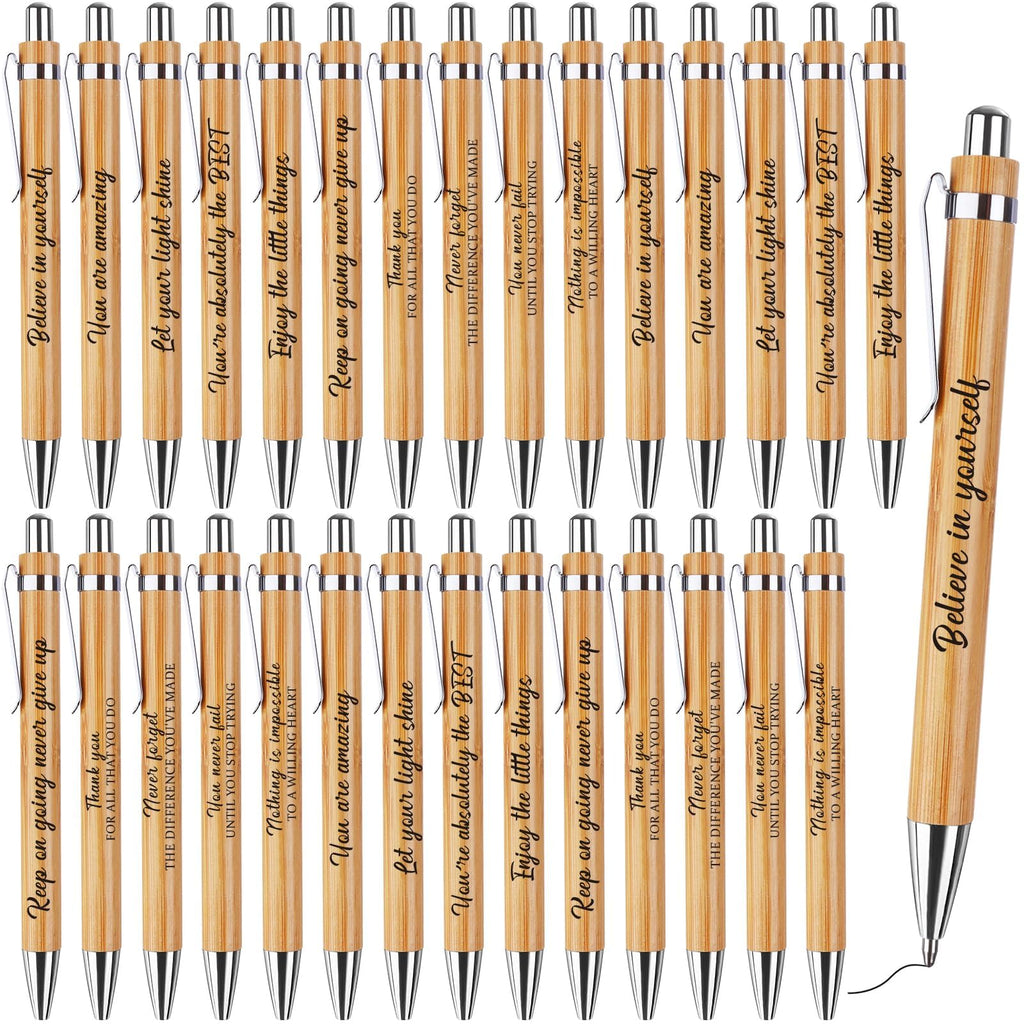 30 Pcs Inspirational Ballpoint Pens with Inspirational Quotes Stylus Bulk Motivational Bamboo Wooden Pen Thank You Pens Black Ink Gel Pens for Home Office School Supplies