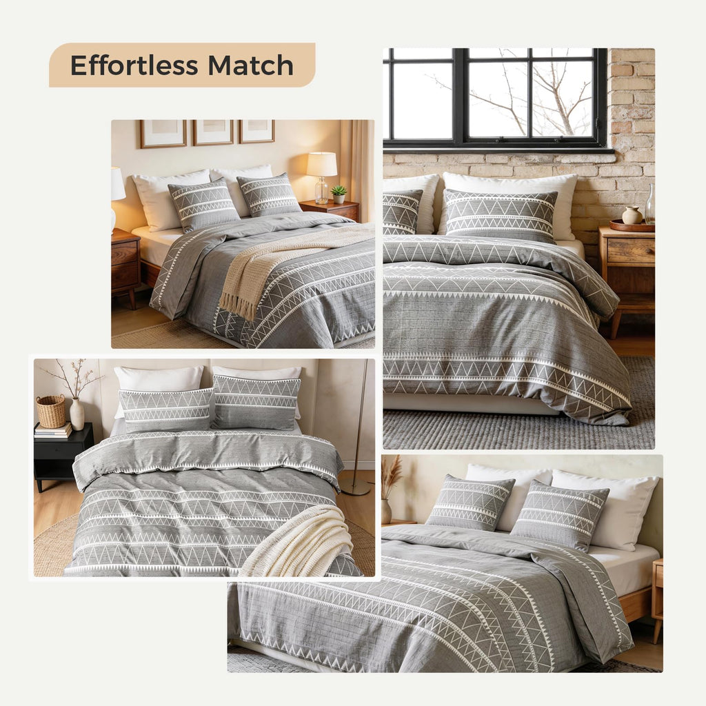 Lekesky Duvet Cover Queen, Ultra Soft Brushed Microfiber Queen Duvet Cover Set, 3 Pieces Breathable Queen Bedding Sets with Zipper Closure and Corner Ties, Grey Striped