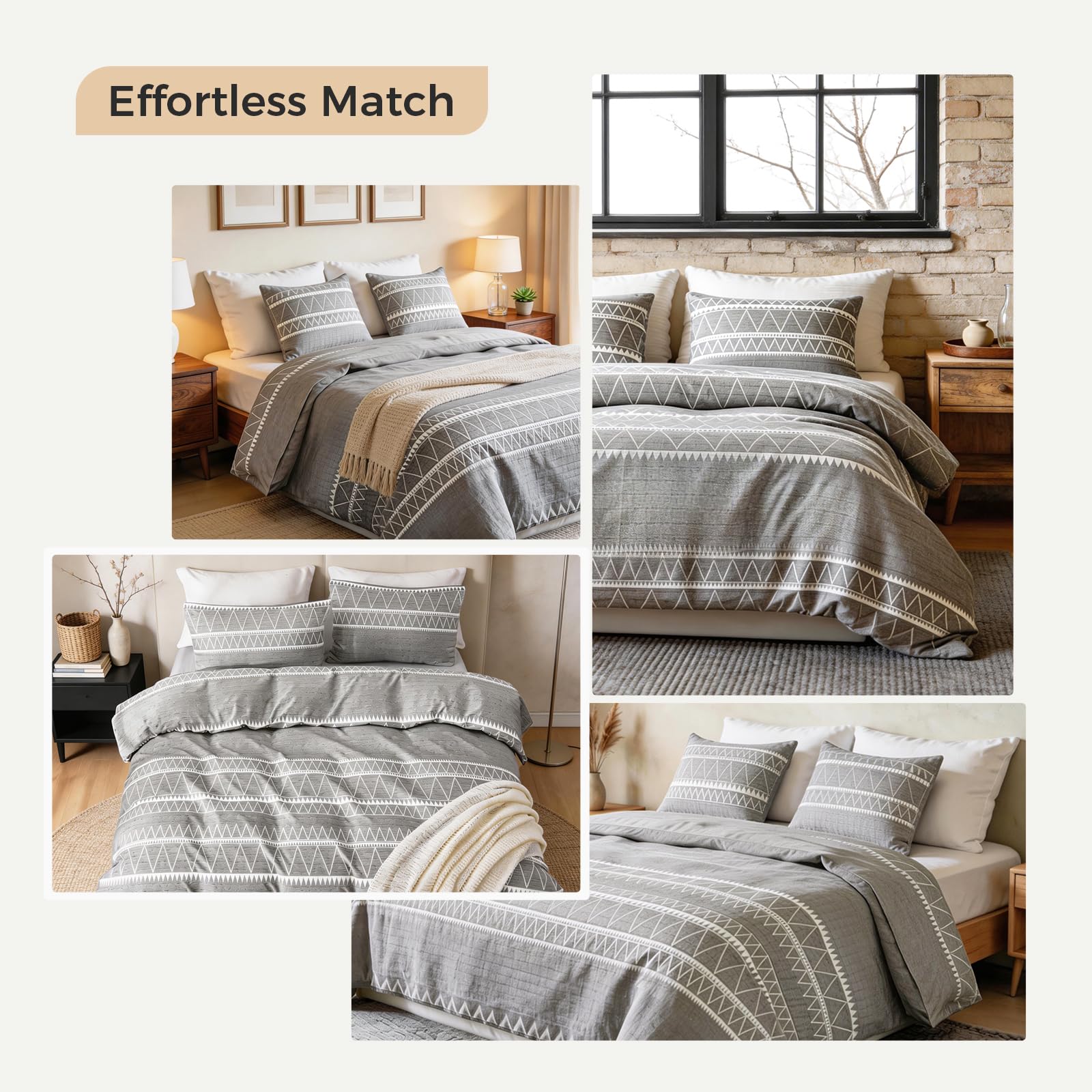 Lekesky Duvet Cover Queen, Ultra Soft Brushed Microfiber Queen Duvet Cover Set, 3 Pieces Breathable Queen Bedding Sets with Zipper Closure and Corner Ties, Grey Striped