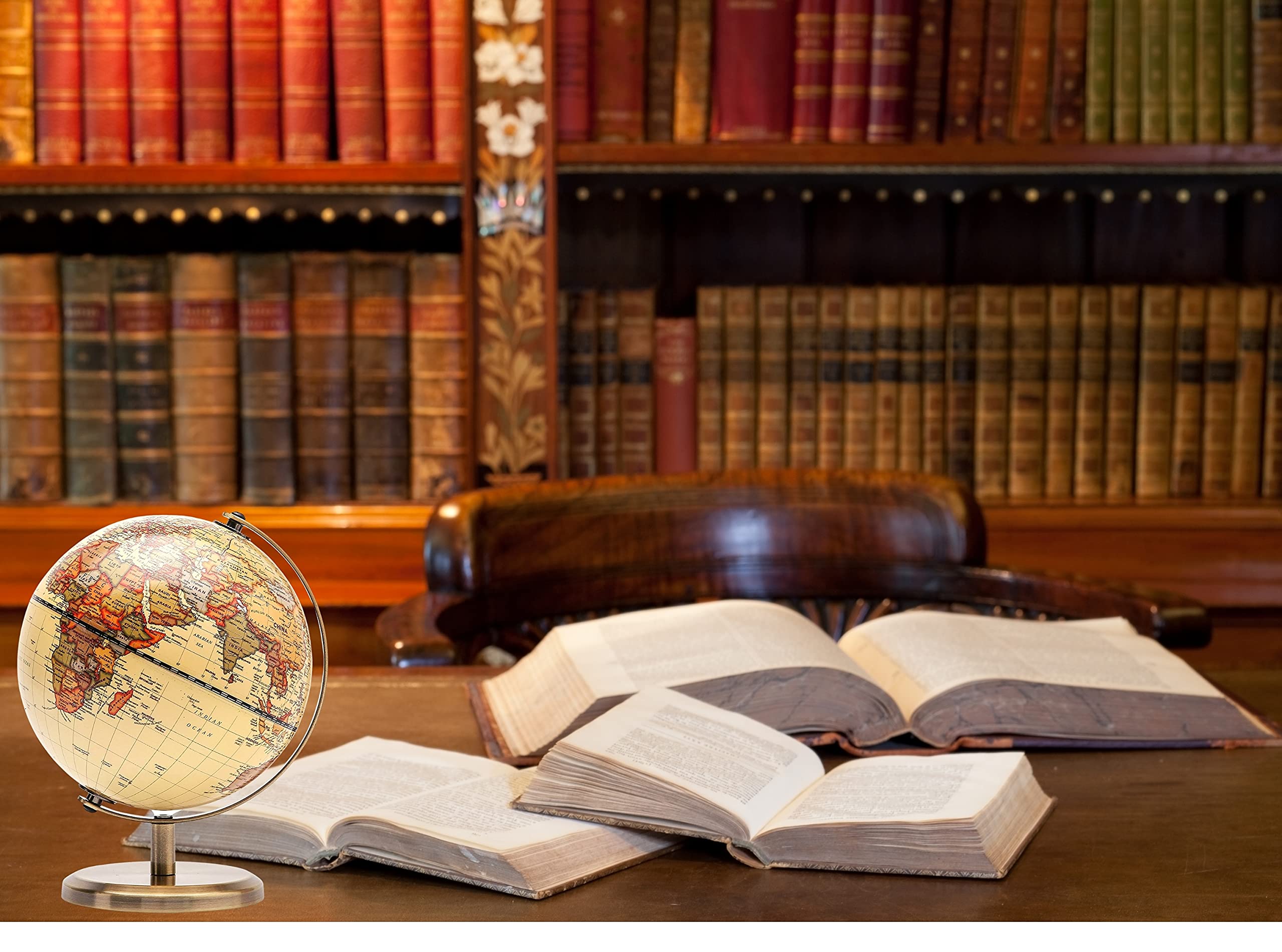 TOPGLOBE 14cm / 5.5 inch Antique Globe Mini World Globe - 14cm / 5.5 inch Diametre Metal Arc and Base Bronzed Colour