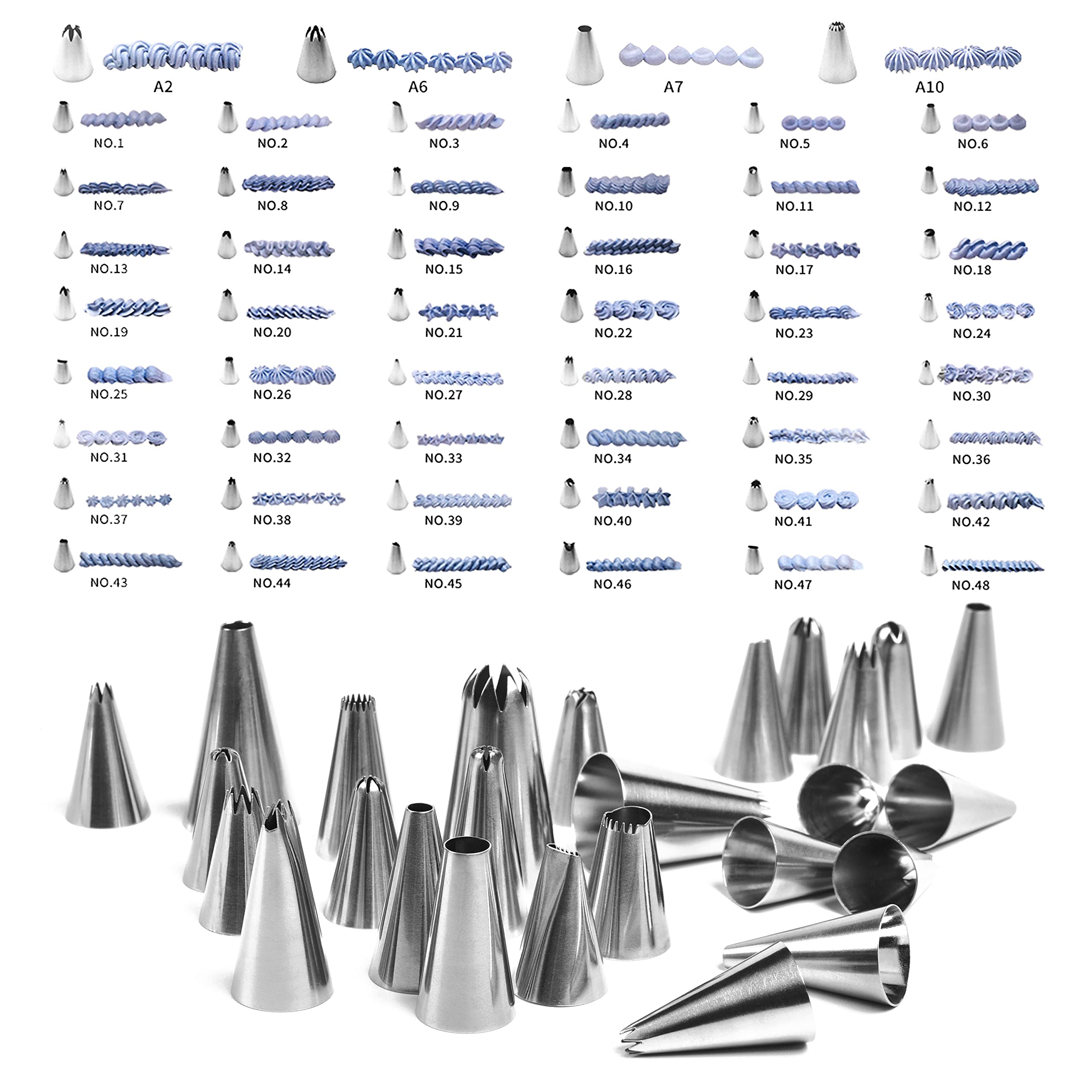 Icing Piping Tips Set Icing Piping Tips Set,52 Piping Tips,2 Flower Nails and 1 Coupler.A Durable and Convenient Box.