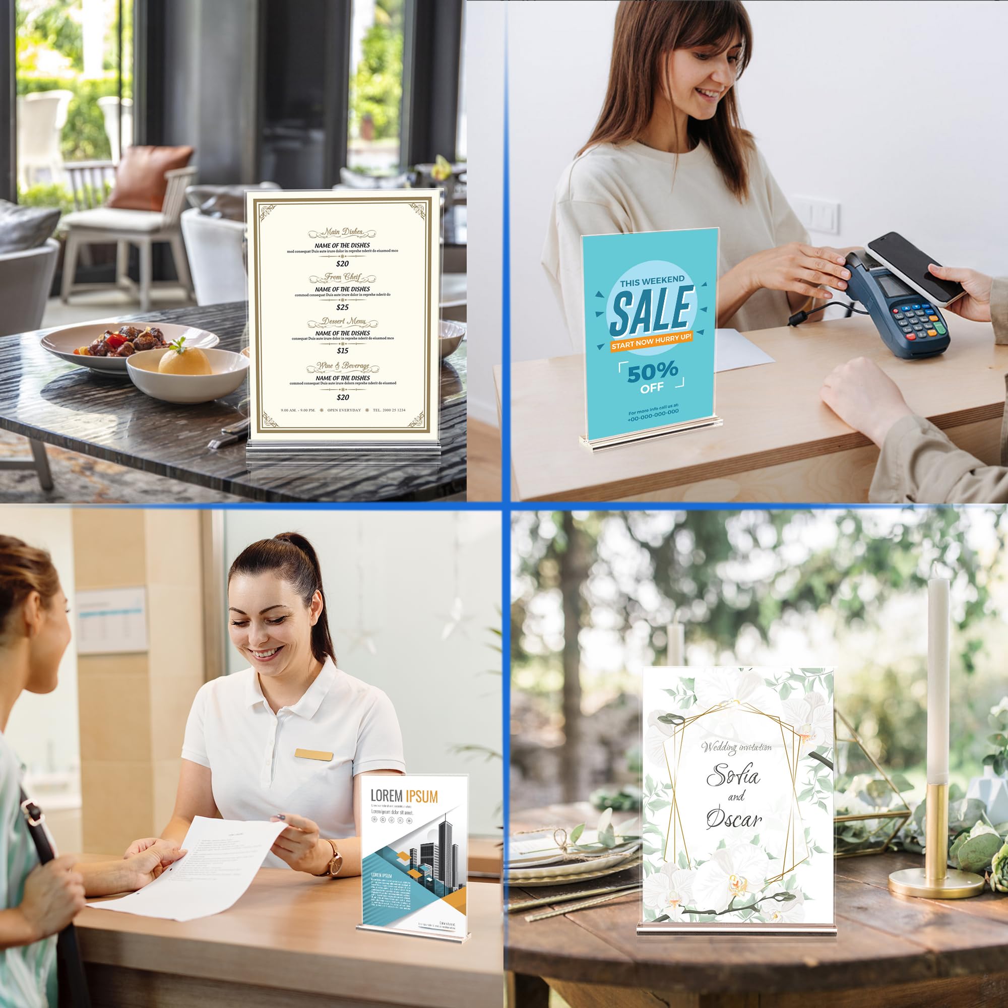ZongXing acrylic sign holder 8.5 x 11 Paper Stand 6 Pack Clear Double Side T Shape Acrylic Table Signs for Displaying, Flyer Holder Paper Card Holder for Office Business Store Mall Restaurants